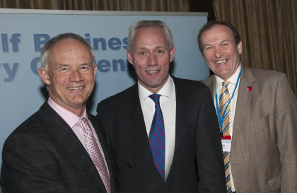 (from left) UKGCOA Chairman Colin Mayes, Club Car’s Kevin Hart and outgoing Executive Director of the UKGCOA Jerry Kilby.
