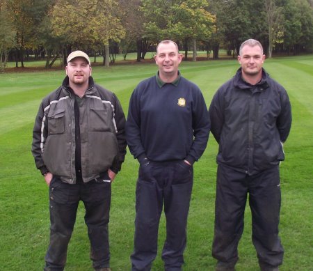 (l-r) Assistant Greenkeeper Daniel Lipscombe, Course Manager Kevin Day, and Deputy Head Greenkeeper Dave Bates are delighted with the condition of the fairways at Hersham Golf Club