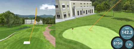 The graphic recorded by FlightScope of a shot on the 18th hole at Burhill GC