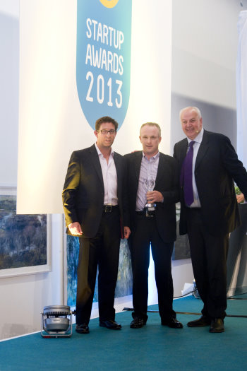 ClubstoHire CEO Tony Judge (centre) receiving the ‘Best Service’ award from Neil Squires of Squires & Co. Accountants (left)and Bobby Kerr of Insomnia Coffee Company and RTE Dragon