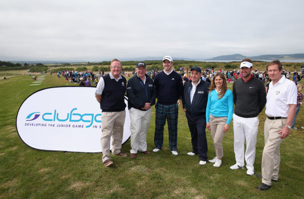 (l-r) RyderCup DirectorRichardHills, CEO of Aberdeen Asset Management Martin Gilbert, Martin Laird, Scotland First Minister Alex Salmond, Club Golf Manager Jackie Davidson, Scott Jamieson and George O'Grady