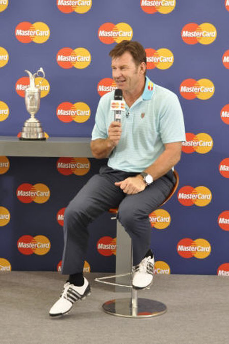 Sir Nick Faldo, MasterCard's newest sponsorship ambassador, at The Open Championship (Photo: Business Wire)