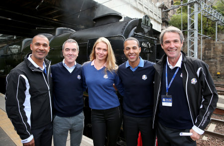 Ryder Cup ambassadors Ruud Gullit, James Nesbitt, Jodie Kidd, Marvin Humes and Alan Hansen