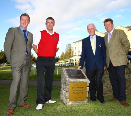 Keith Pickard - Regional Golf Director, De Vere; Daniel Hodson, Director of Golf - De Vere; Sandy Jones, Chief Executive of the PGA; and Robert Cook, CEO De Vere Hotels & Village Urban Resorts, unveil the commemorative plaque at De Vere Slaley Hall during the recent PGA Cup matches