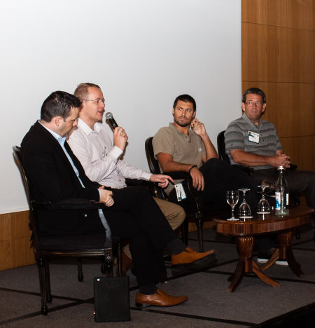 The technology panel: from left John Aherne – Golfgraffix;  Jóhann Guðmundsson - 247Golf.net; Anthony Douglas - Hole 19; and Helge Munck - GolfWorks