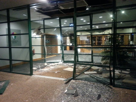 The ram raid damage at Camberley Heath Golf Club