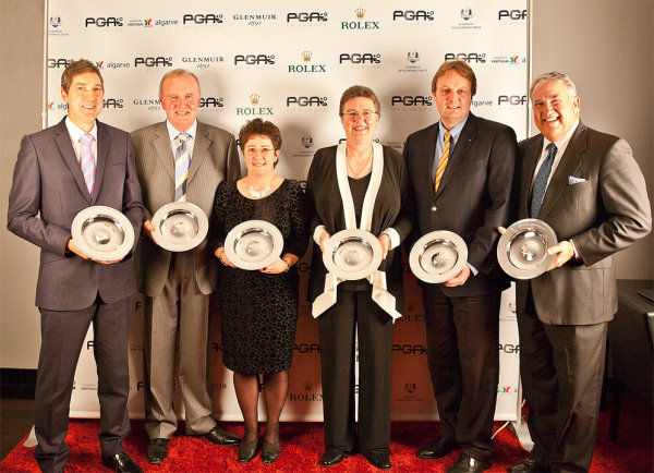 The 2013 Annual Award Winners (from left) John Jacobs Teaching & Coaching Award Winner, Lee Scarbrow; Special Recognition Award Winner, Doug Poole; Lifetime Achievement Award Winner, Alison Nicholas; President’s Award for Golf Development, Gilliam Burrell; 5 Star Professional Award Winner, Guido Tillmans; and Christer Lindberg Bowl Winner, Joe Steranka