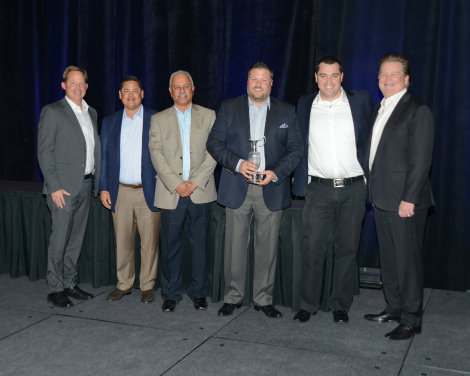 The Royal Club Bahrain collect Facility of the Year award (from left) Bruce Glasco, Senior Vice-President and Managing Director, Troon International Operations; Yamil Santiago, Ownership Representative, Royal Golf Club, Bahrain; Ahmed Majed, Board Member, Royal Golf Club, Bahrain; DJ Flanders, General Manager, Royal Golf Club, Bahrain; Jordan Fairweather, Director of Agronomy, Royal Golf Club, Bahrain and Dana Garmany, Chairman and CEO, Troon