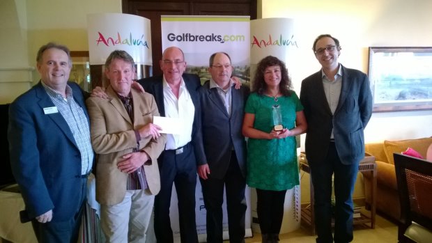(left to right) Jim Long (Golfbreaks.com Director of Golf Pro Relations), Team Pro Gary Copeman, Mark Robinson, Stefano Biagnasca, Teresita Biagnasca, Manuel Ortega Garcia (Andalucia Tourist Board)