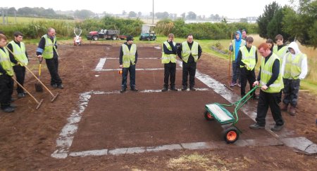 Greenkeeping students at SRUC Elmwood Campus, Scotland, preparing seed trials with Rigby Taylor seed