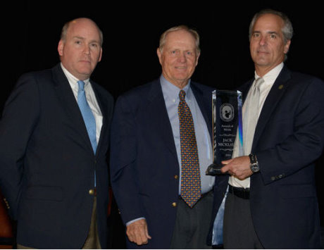 Jack receiving the National Golf Course Owners Association’s Award of Merit from NGCOA CEO Mike Hughes (right) and incoming President Matt Galvin