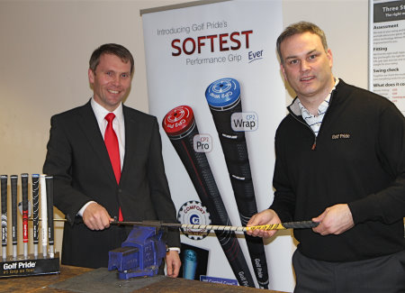 Robert Maxfield, The PGA’s joint chief operating officer and property and commercial director, (left) with Golf Pride’s Conor Dillon. Image courtesy of Adrian Milledge