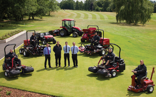  From left to right: Charlie Glenister from Olivers, Crews Hill course manager Adam McColl, James Boyle from Olivers and Lely’s Larry Pearman.