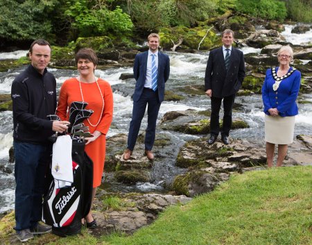 European Tour Player Michael Hoey, Tourism Minister Arlene Foster, European Tour Commercial Director Mark Aspland, Galgorm Castle’s Christopher Brooke & Ballymena Lady Mayor Audrey Wales (Photo courtesy of Galgorm Castle)
