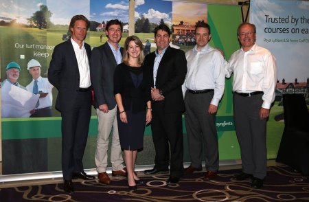 (from left) Lodewijk Klootwijk (EGCOA); Jonathan Smith and Keli Jerome (GEO); Rod Burke, Simon Elsworth and Austen Sutton (Syngenta)
