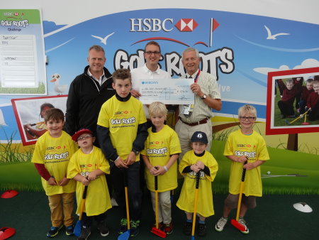 (back row) Steve Hemsworth (left) and Richard Barker (centre) with Charles Harrison of The Golf Foundation