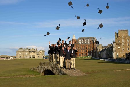 The 2013 WINSTONuniversity graduates celebrate on the Swilcan Bridge in St Andrews