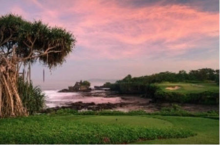 The dramatic 7th hole at Nirwana Bali Golf Club, Tanah Lot