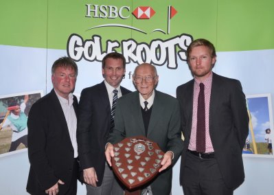 Hugh Wickham (second right) presents the Wickham Shield to the PGA team, which was made up of Robert Maxfield, team professional David Griffiths, Paul Robertson and Steve Thorp