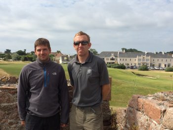 Ben Blampied-Smyth (in sunglasses) is the head greenkeeper with deputy Allen Black