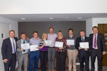 The Diploma recipients with Kevin Fish (far left), Tony Stranger (Centre and guest speaker at the event) and Michael Braidwood (CMAE’s Director of Education)