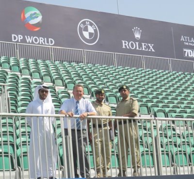 Left to right – Abdullah Al Shamsi, Dubai Police CID, Nick Tarratt, European Tour, 2nd Lieutenant Saoud Al Suwaidi Dubai Police, Protection and Emergency, and Bader Al Suwaidi Dubai Police, Protection and Emergency during the tour of the tournament infrastructure at Jumeirah Golf Estates for the 2014 DP World Tour Championship, Government of Dubai planning meeting