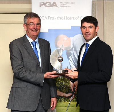 Padraig Harrington receiving the PGA Recognition Award from PGA captain Neil Selwyn-Smith (Tom Dulat at Getty Images)