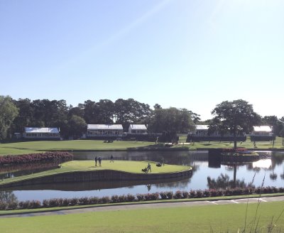 The legendary 17th green at TPC Sawgrass