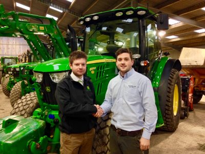 Ben Chappelow (right) with John Deere dealer Chris Doyle