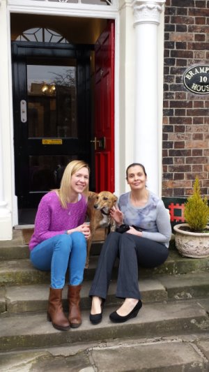 (from left) Emma Ballard, Bonny and Rachel Knapper outside the new offices