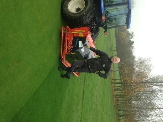 Ross Edmonds, Course Manager at Abbey Hill Golf Centre, Milton Keynes with his new Wiedenmann Greens Terra Spikes G160