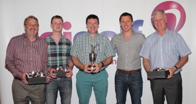 Team Wilson from Lytham Green Drive GC collects the TGI Team Challenge Trophy from TaylorMade-adidas Golf MD DavidSilvers. (from left) Steve Wilson, Simon Wilson, David Sully, David Silvers and Brian Gill