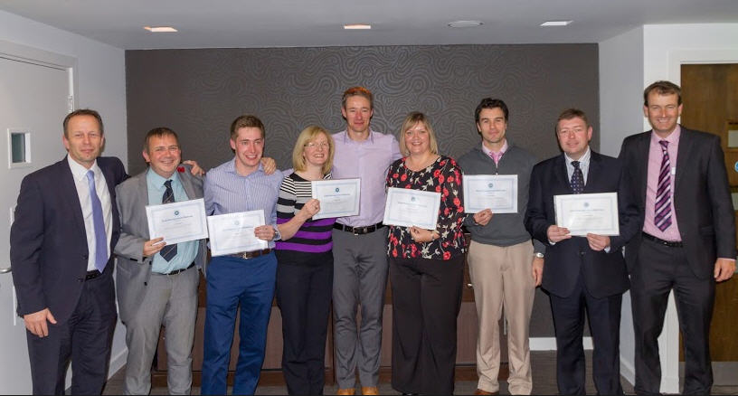 CMAE Scottish region Club Manager diploma recipients 2014 with Kevin Fish (far left), Tony Stranger (centre and guest speaker at the awards ceremony) and Michael Braidwood (CMAE’s Director of Education)