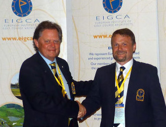 Peter Fjällman (left) hands over as President to Tom Mackenzie