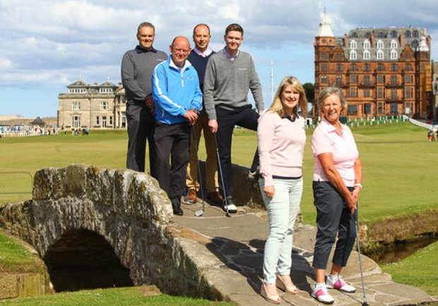 Ross MacKenzie, Fife Council, Liam Barn, mid left Stephen Owen Chair of Fife Golf Partnership, Johnathon Dunbar, Links Trust, front left Ann Camus, Fife Tourism Partnership, front right is Pam Smith, Crail Golfing Society