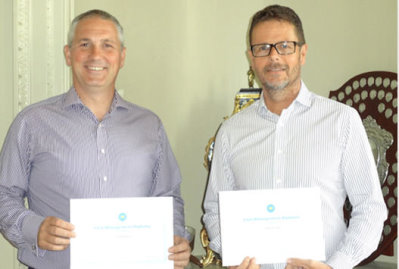 The Diploma recipients Les Howkins Golf Course Manager The Richmond Golf Club and John Maguire General Manager The Richmond Golf Club.