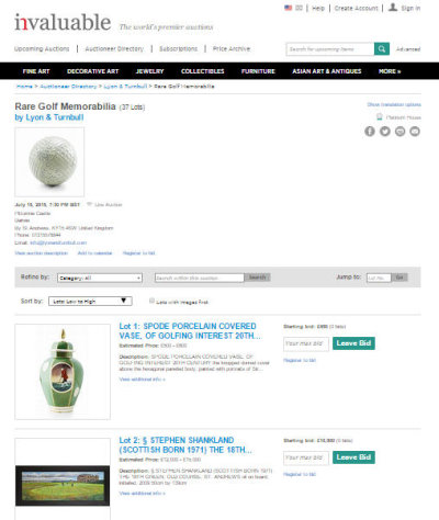 Invaluable's on-line catalogue