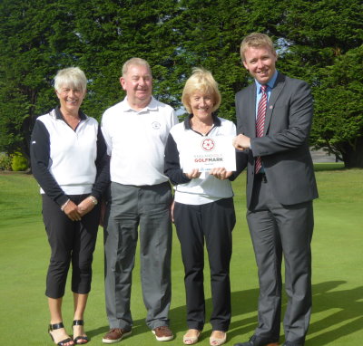 Phil Graham (right), county development officer for Durham, presents Houghton-le-Spring GC with their GolfMark award with (left to right) Margaret Shaw, Business Development Team, David Freeman, Club Secretary, and Ann Young, Development Team and Committee