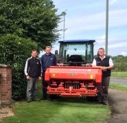 (from left) Windlesham GC’s Course Manager  Alastair Higgs, Deputy Course Manager Ross Cook and Chas Ayres, Wiedenmann UK Sales Manager