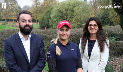 Euan Gillon from Your Golf Travel with Charley Hull and Maria Salgado from the Ladies European Tour