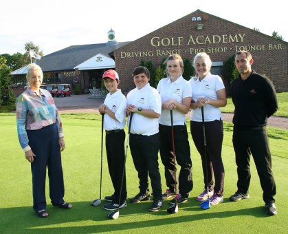 (from left) Marian Adamson, Duran Gun, Lewis Reay, Gabriella Dickinson, Kitana Hollins, Head PGA Professional Kevin Jackson