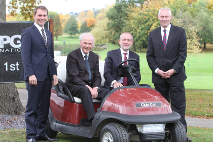 Robert Maxfield, PGA joint chief operating officer; Sandy Jones, PGA chief executive; Marco Natale, Club Car vice president EMEA; and Kevin Hart, Club Car sales director golf, EMEA (courtesy of Adrian Milledge)