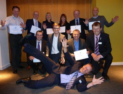 The Diploma recipients with Kevin Fish (centre) and Michael Braidwood, CMAE’s Director of Education, front right