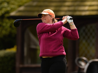 Anna Smith of London Golf Club plays her first shot on the 1st tee during the Titleist and FootJoy Women's PGA Professional Championship qualifier at Little Aston Golf Club on May 11, 2015 in Sutton Coldfield, England. (Photo by Tony Marshall/Getty Images)