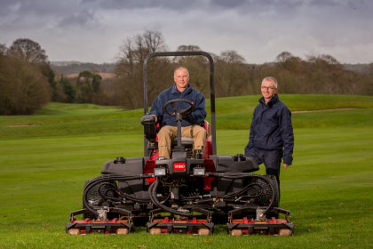 Pat O’Reilly, right with Martin Lehane at Ireland’s beautiful Mount Juliet, where Toro equipment has 'greatly enhanced presentation'