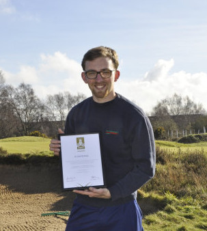 RJ National greenkeeper James Gotts proudly displaying the GEO Re-certification