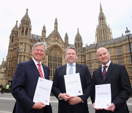 (pictured in 2016) from left: Martin Slumbers, Chief Executive of The R&A, Karl McCartney JP MP, Chair of the All-Party Parliamentary Group for Golf, and Professor Simon Shibli, Head of the Sport Industry Research Centre at Sheffield Hallam University, launch the new report (photo The R&A)