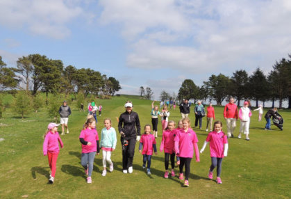 Golf Professional Amy Boulden at the Golf Development Girls Clinic, Carmarthen Golf Club