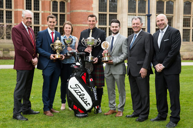 (l-r): PGA Captain Nicky Lumb, Jamie Carney, Harriet Key, Keir McNicoll, Daniel Leeke, Bernard Gallacher and Titleist’s Matthew Johnson (photo Dave Warren/Picture Team)