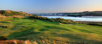 The par 5, 16th hole at St Enodoc Golf Club in Rock, Cornwall